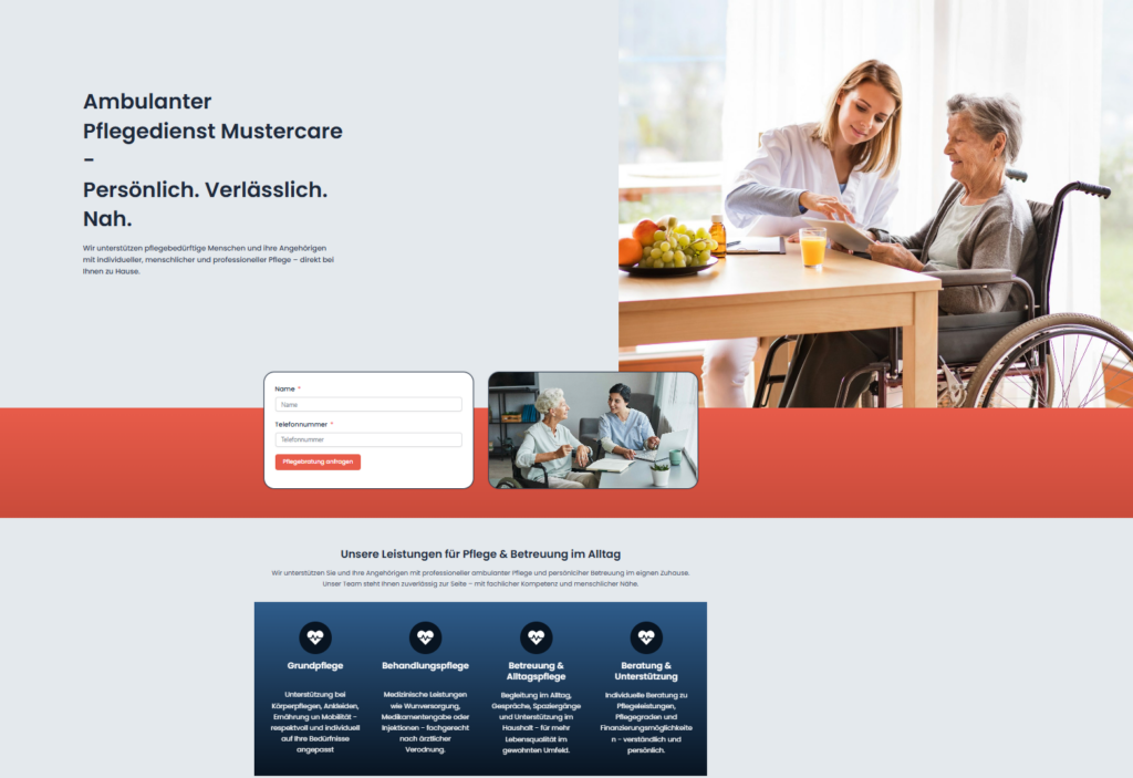 Beispiel Website für Pflegedienst im Mietmodell